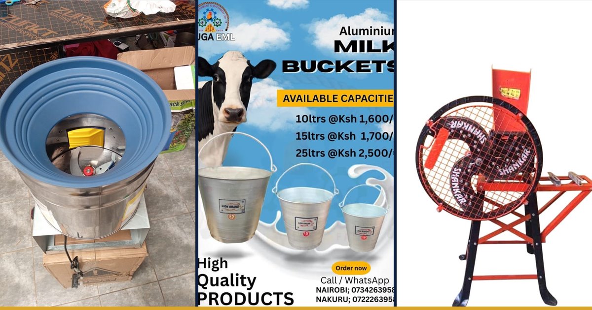 Vegetable chopper, milking buckets and chaff cutter for a zero grazing unit